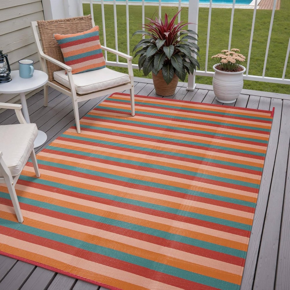 5x8 Outdoor Rug Orange Red Str - огляд і ціна Outdoor Camping Decke