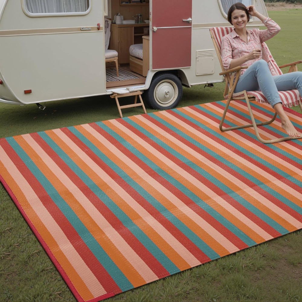 5x8 Outdoor Rug Orange Red Str - огляд і ціна Outdoor Camping Decke